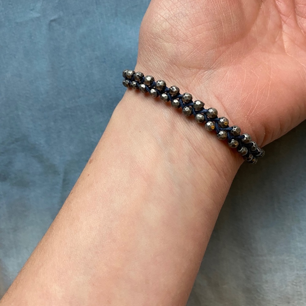⭐️ EUC Braided Metal Bead Bracelet, Navy Blue Cording, Boho Accessories, Jewelry - Picture 4 of 5